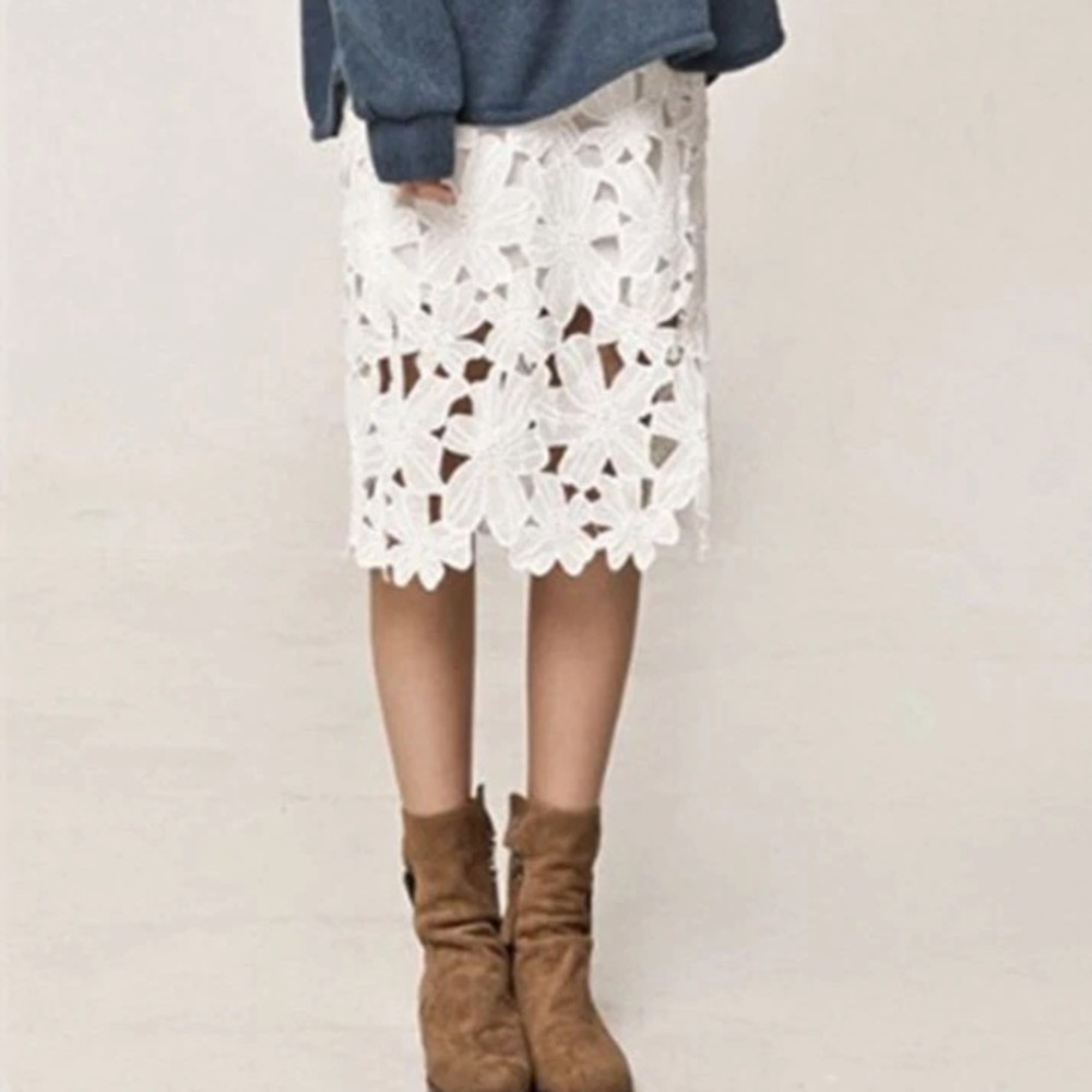 Women high waist knee length lace skirt